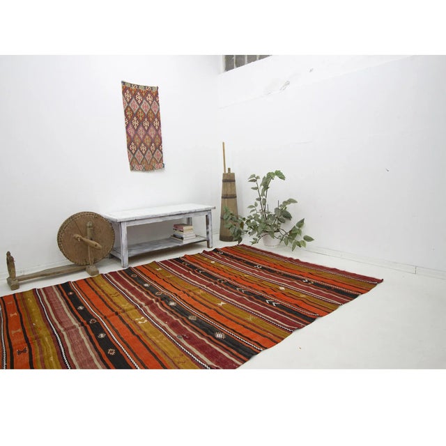Striped Vintage Colorful Kilim Rug For Sale In Los Angeles - Image 6 of 7