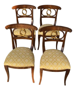 Late 20th Century Carved Snakes and Yellow Upholstery Chairs - Set of 4