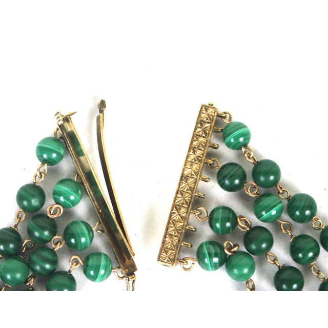 Traditional Early 20th Century 14k Gold Eight Strand Malachite, Coral Collar Necklace-Stunning For Sale - Image 3 of 7