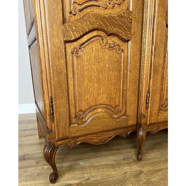 Vintage French Louis XVI Style Carved Oak 4-Door Wardrobe For Sale - Image 11 of 13