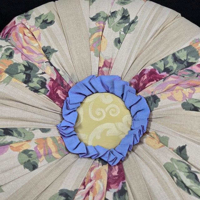 1990s Mackenzie Childs Rose Floral Upholstered Footstool or Ottoman, Ceramic Feet For Sale - Image 11 of 14