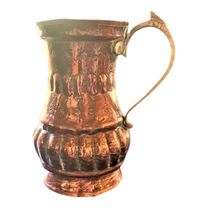 Middle Eastern Hammered & Incised Copper Pitcher - Made in Egypt Mid 20th Century