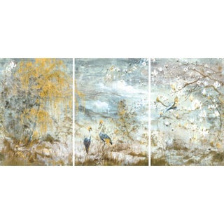 Crested Crane Acrylic Triptych – Set of 3 Modern Wall Art Panels, 96x48" Overall (32x48" Each) For Sale
