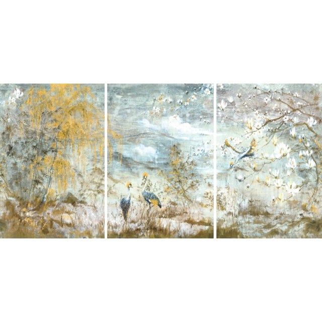 Crested Crane Acrylic Triptych – Set of 3 Modern Wall Art Panels, 96x48" Overall (32x48" Each) For Sale