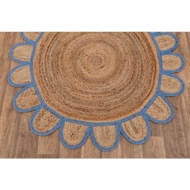 Not Yet Made - Made To Order French Blue Round Jute Scallop Rug - 6'x6' For Sale - Image 5 of 9