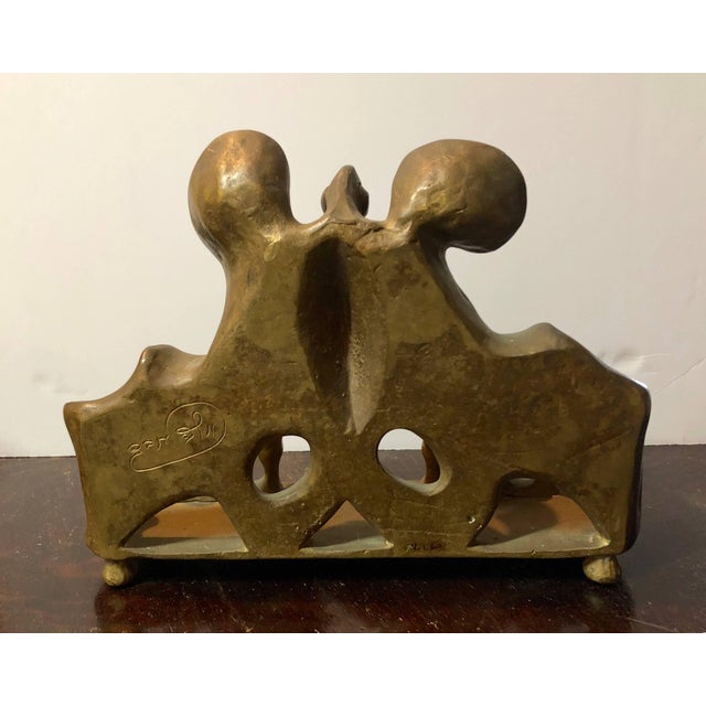Metal Mosheh Oved, RARE Judaica Holocaust Memorial Menorah Bronze Sculpture For Sale - Image 7 of 8