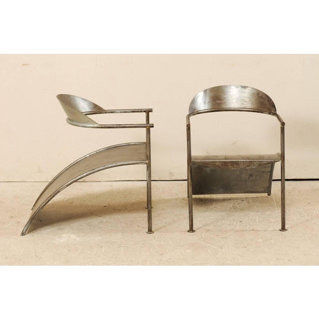 Vintage French Modern Style Metal Arm Chairs by Designer Philippe