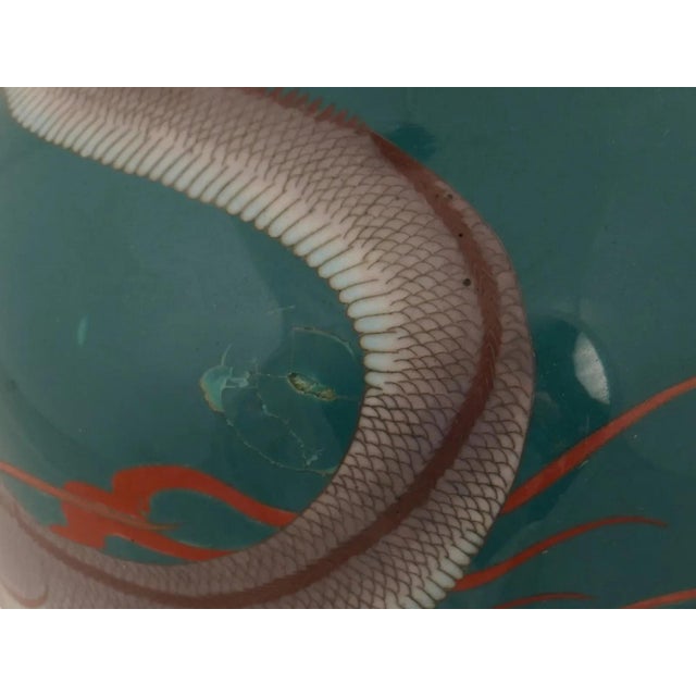 Metal Large Japanese Meiji Cloisonne Enamel Dragon Vase For Sale - Image 7 of 9