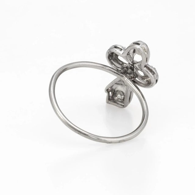 Early 20th Century Antique Clover Conversion Ring Art Deco Diamond 14 Karat White Gold Platinum size 7 For Sale - Image 5 of 6