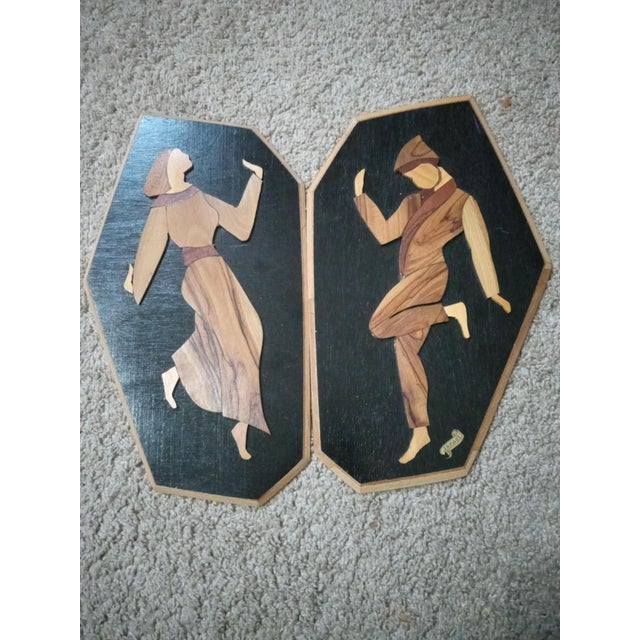 Pair of Judaica Olive Wood Intarsia Inlay Wood Wall Plaques For Sale - Image 4 of 6