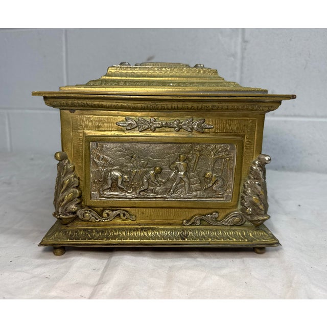 Brass Large Antique Spanish Baroque 2 Tone Heavy Brass Ornate Dresser Casket Desk Box For Sale - Image 8 of 16