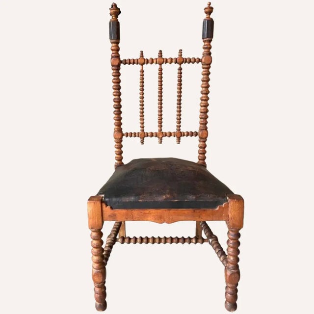 French Bobbin Wood Turned Barley Twist and Leather Chair, 1850s For Sale - Image 14 of 14