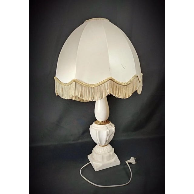 Early 20th Century Antique Lamp Base in Alabaster and Brass With Lampshade For Sale - Image 5 of 12