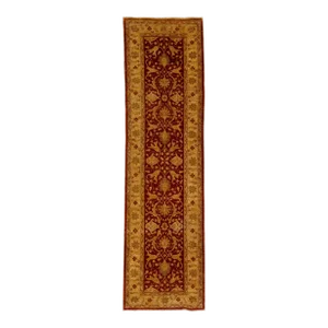 1930s Red Vintage Peshawar Handmade Wool Runner With Floral Motif in Tan