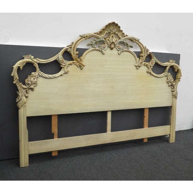 Vintage French Provincial Rococo Chic Shabby Ornate Off White King