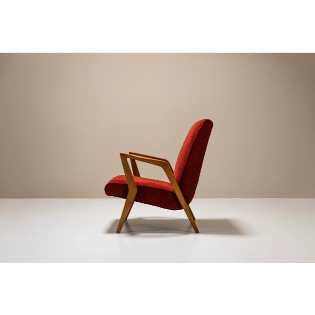 Mid-Century Modern Vintage Italian Armchair in Walnut and Burgundy, 1960s For Sale - Image 3 of 13
