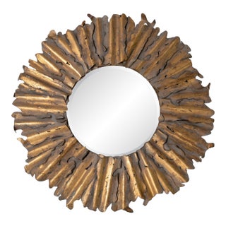 Brutalist Sunburst Mirror, Handcrafted Torch Cut Brass, Spain, 1970s For Sale