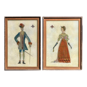 Pair of Italian Mid-Century Modern Reverse Glass Paintings of Royalty
