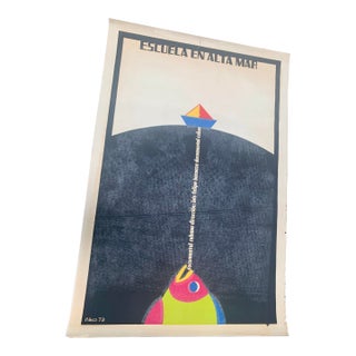 1973 Original Cuban Icaic Silkscreen Poster "Escuela en Alta Mar" by Ñiko For Sale