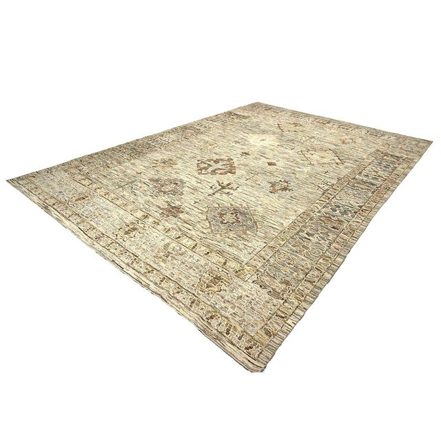 21st Century Turkish Oushak Wool 11x15 Tan, Charcoal & Ivory Handmade Area Rug #1144128 For Sale In Houston - Image 6 of 16