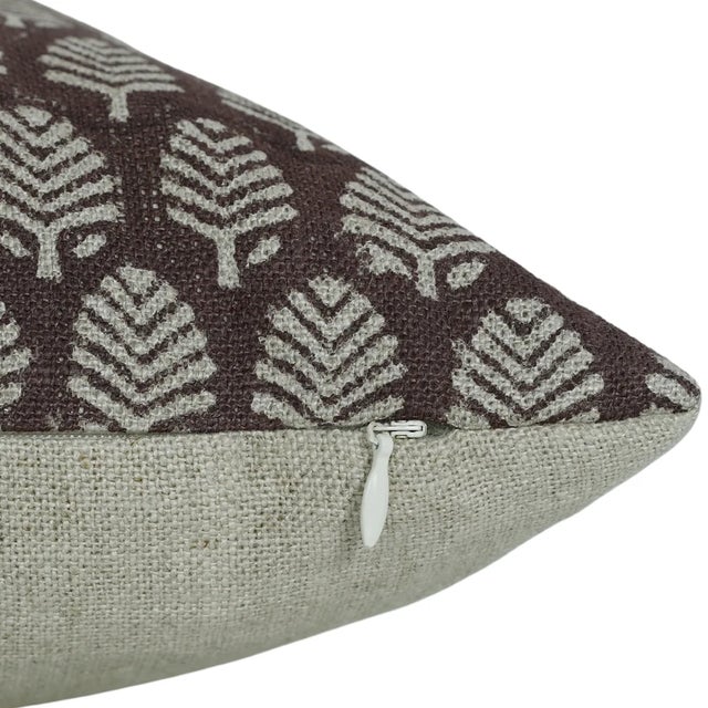 Modern Block Print Handmade Pillow Cover Thick Linen Throw Cushion 14x20 Inch Sangmarmar Jaal For Sale - Image 3 of 7