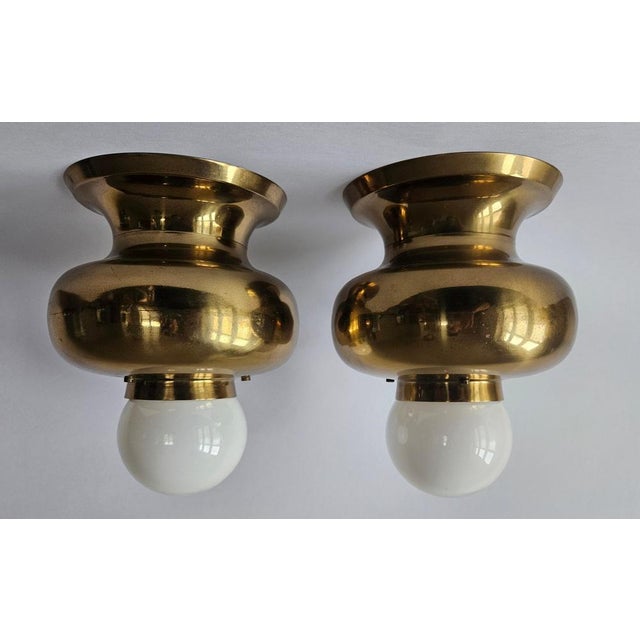 Gold Mid-Century Brass Flush Mounts, Italy, 1970s, Set of 2 For Sale - Image 8 of 14