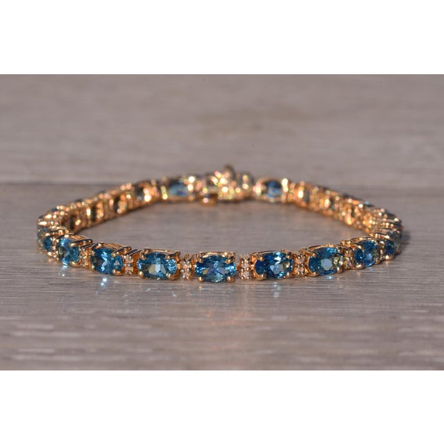 The Londinium: Blue Topaz and Natural Diamond Bracelet in Yellow Gold For Sale In Philadelphia - Image 6 of 9
