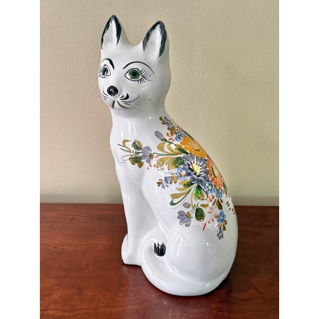 Midcentury Italian ceramic cat with pretty polychrome florals across the body. Please see condition details noted. Most...