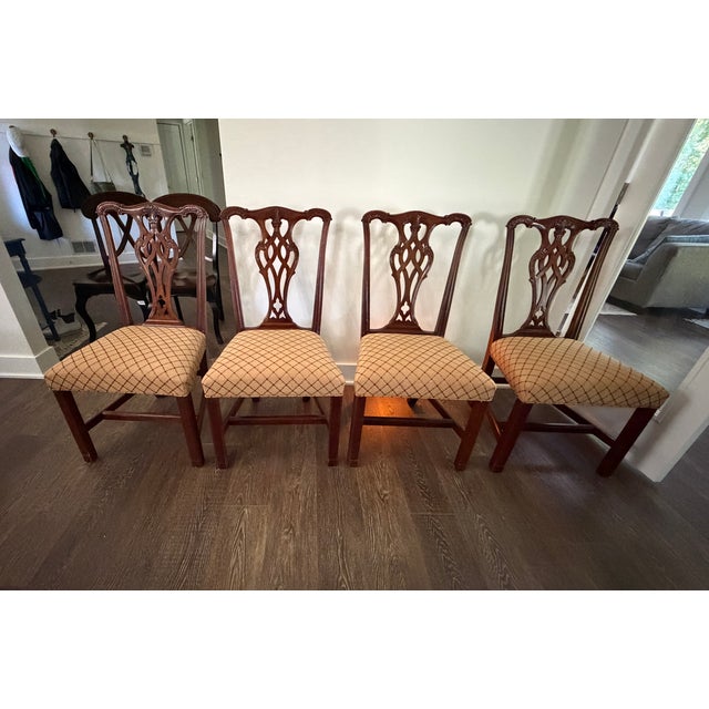 1980s Ethan Allen Banded Mahogany Clawfoot Dining Table + 4 Chairs For Sale - Image 15 of 17