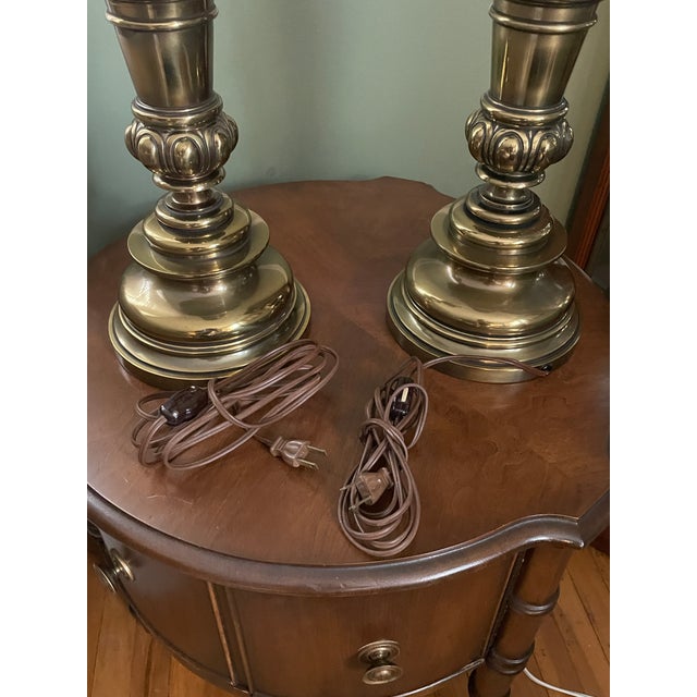 Vintage MCM Stiffel Brass Torchiere Lamps With Diffuser Shades 38" - a Pair For Sale In Philadelphia - Image 6 of 11