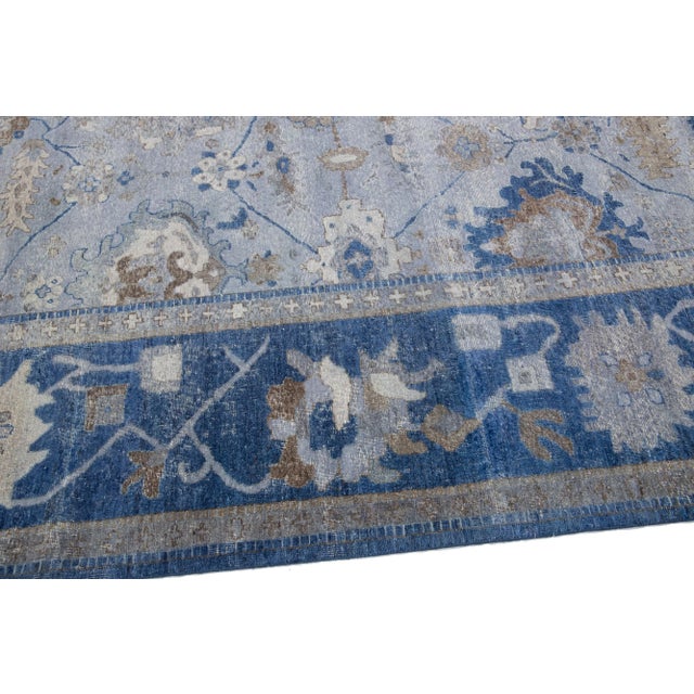 Apadana's Persian Style Mahal Handmade Blue Oversize Wool Rug For Sale In New York - Image 6 of 11