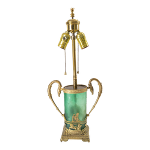 19th Century French Neoclassical Gilt Brass and Green Glass Table Lamp