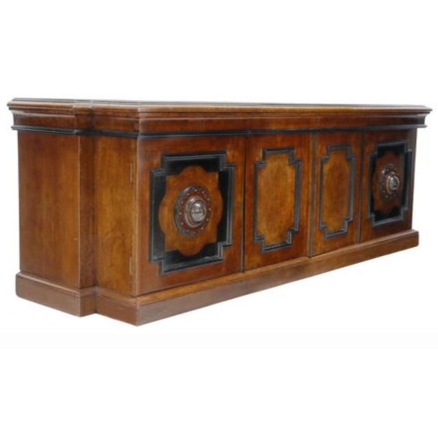 English burlwood sideboard or dry bar cabinet, early 20th c., shaped case with parcel-ebonized trim, fitted with three...