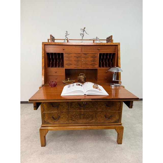Art Deco Walnut Burl Secretary Desk from Adolf Gustav Schneck, 1924 For Sale - Image 4 of 18