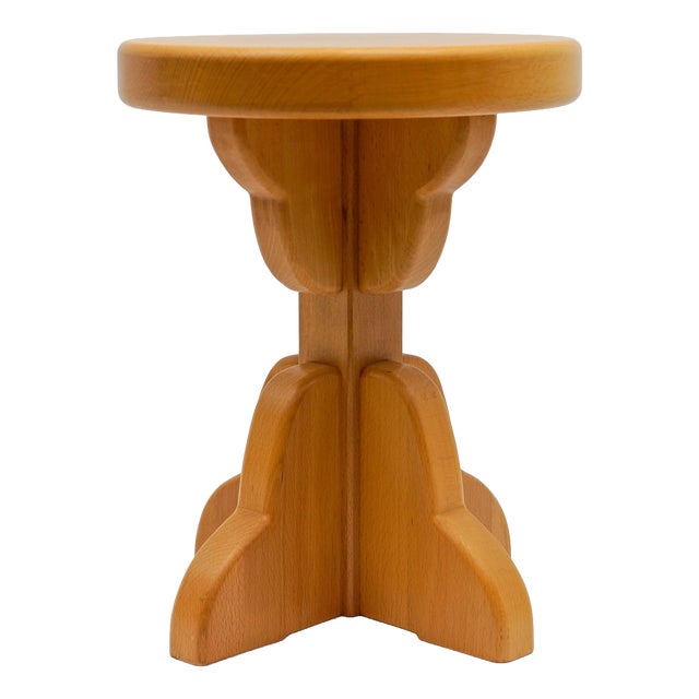 Mid-Century Modern Handmade Beech Stool, France, 1960s For Sale