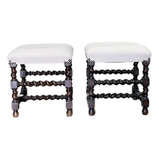 Pair of 19th Century English Oak Upholstered Stools For Sale
