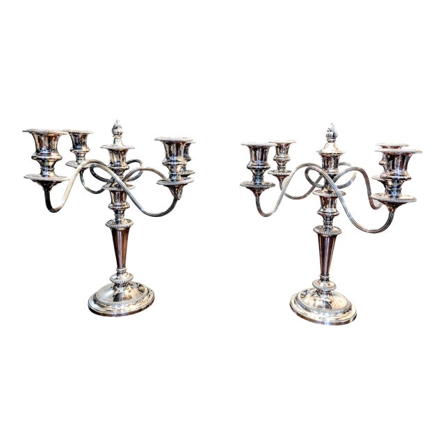 Antique Barker Ellis Silver Plated Candelabra Pair 5 Arm Convertible Gadroon England For Sale