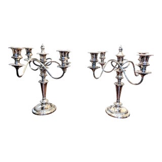 Antique Barker Ellis Silverplate Candelabra Pair 5 Arm Convertible Gadroon England For Sale