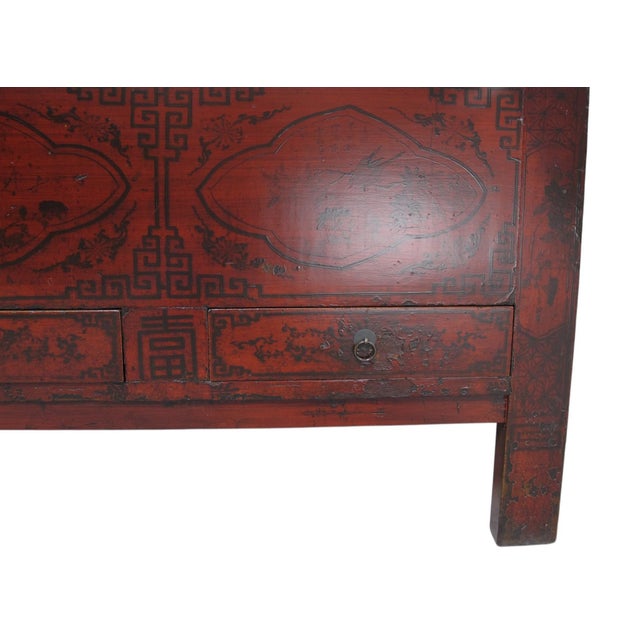 96" Tall Red Lacquer Antique Chinese Chinoiserie-Style Cabinet For Sale - Image 11 of 15