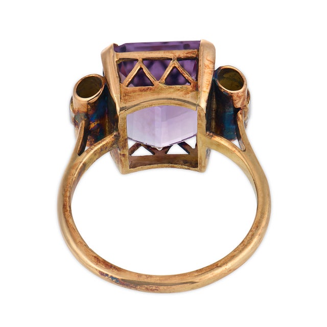 Mid 20th Century Retro 6.30 Carat Amethyst Diamond 18k Rose Gold and Silver Ring, Size 7.5 For Sale In Los Angeles - Image 6 of 6
