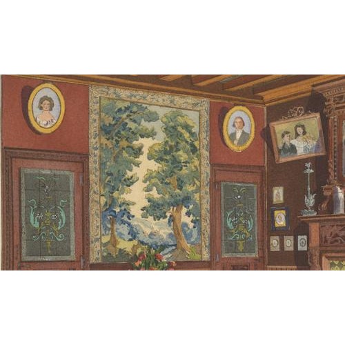 Brown French Art Nouveau Interior Study with Delft Faience Collection, 1900 For Sale - Image 8 of 10