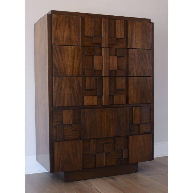 1970s Vintage MCM Lane Brutalist Staccato Highboy Dresser For Sale - Image 5 of 13