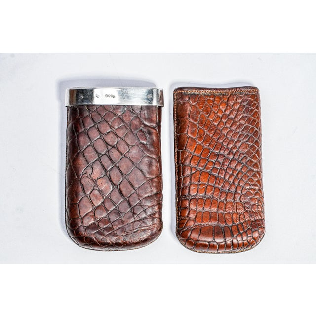 Brown Handsome English Antique Victorian Leather Sterling Silver Cigar Case Holder For Sale - Image 8 of 13