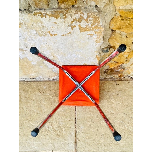 Mid-Century Orange Skaï and Chrome Stool from J L, 1970s For Sale - Image 13 of 18