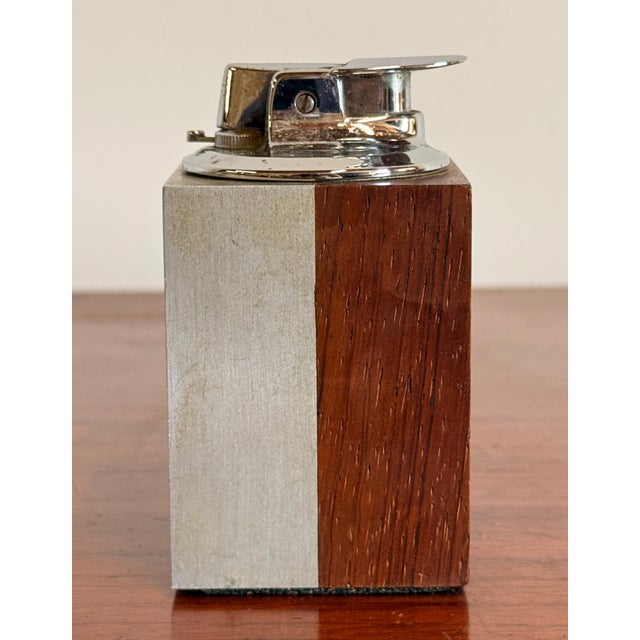 Vintage Mid Century Modern Rosewood & Brushed Aluminum Table Lighter For Sale In Providence - Image 6 of 9