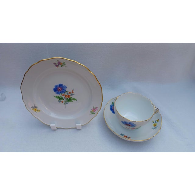 Vintage Porcelain Coffee & Tea Trio Set with Hand-Painted Blue Anemone from Meissen , 1970, Set of 3 For Sale - Image 4 of 10
