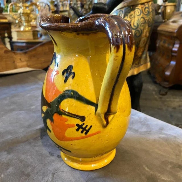 1930s 1930s Yellow, Brown and Orange Futurist Ceramic Italian Jug For Sale - Image 5 of 13