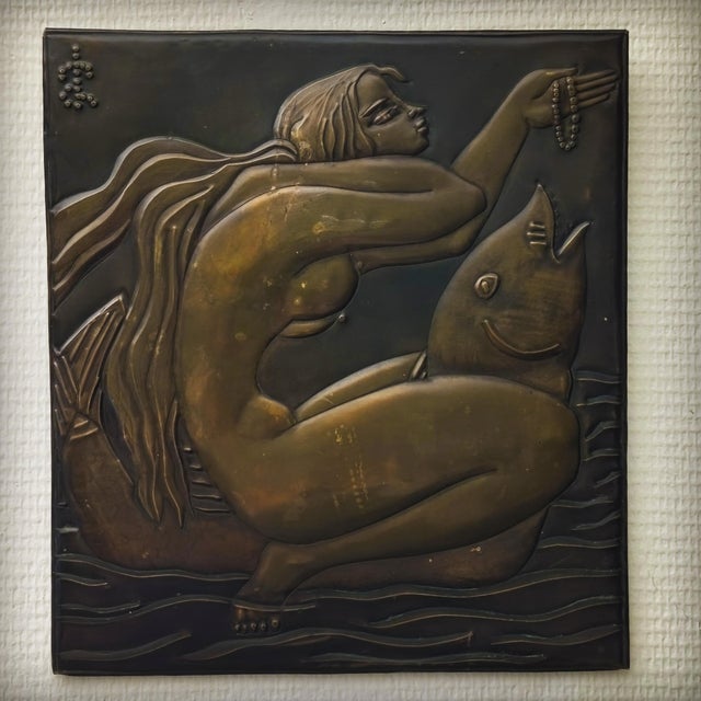 Brass Plaque Depicting a Woman and a Dolphin, France, 1960s For Sale - Image 13 of 17
