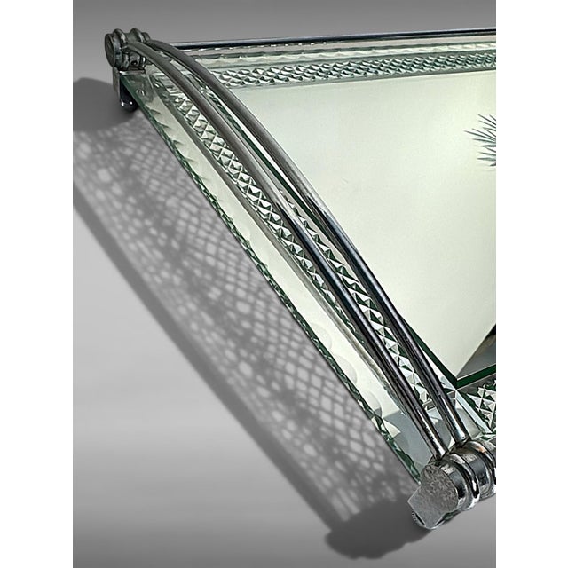 Art Deco French Nickel-Plated Metal Tray With Cut and Etched Mirror Surface For Sale - Image 11 of 18