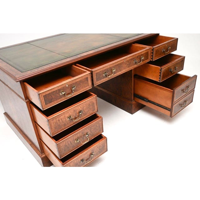 Vintage Pedestal Desk in Burr Walnut with Leather Top, 1950 For Sale - Image 4 of 11